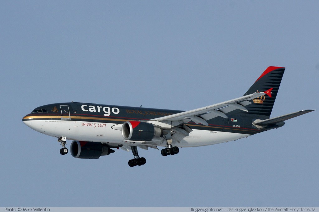 Airbus A310-304(F) Royal Jordanian Cargo JY-AGQ 445 Brussel/Bruxelles - Brussels Airport (EBBR / BRU) 2009-01-11 � Mike Vallentin, ID 1579 Airbus A310-304(F) Royal Jordanian Cargo JY-AGQ 445 Brussel/Bruxelles - Brussels Airport (EBBR / BRU) 2009-01-11 � Mike Vallentin, ID 1579