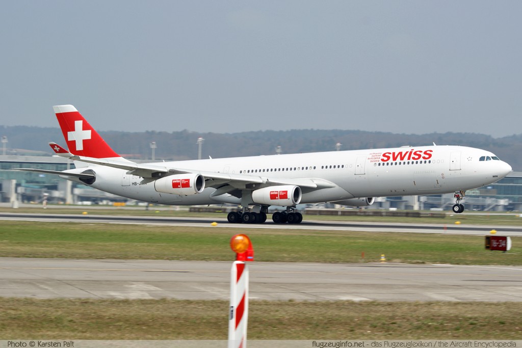 Airbus A340-313X Swiss Intl Air Lines HB-JMN 175 Zürich (LSZH / ZRH) 2009-04-04 � Karsten Palt, ID 1937 Airbus A340-313X Swiss Intl Air Lines HB-JMN 175 Zürich (LSZH / ZRH) 2009-04-04 � Karsten Palt, ID 1937