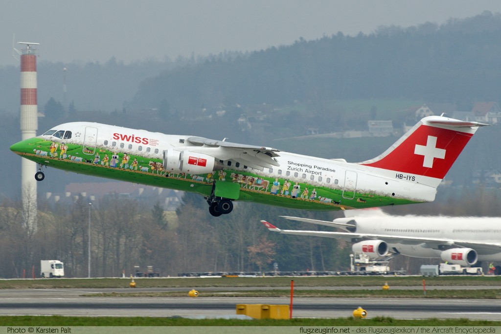 BAe AVRO RJ100 Swiss European Air Lines HB-IYS E3381 Zürich (LSZH / ZRH) 2009-04-04 � Karsten Palt, ID 1928 BAe AVRO RJ100 Swiss European Air Lines HB-IYS E3381 Zürich (LSZH / ZRH) 2009-04-04 � Karsten Palt, ID 1928