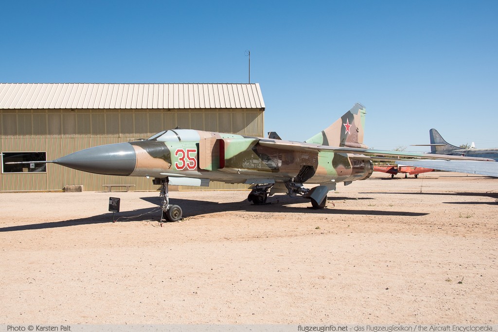 Mikoyan Gurevich MiG-23MLD Soviet Air Force 35 23709 Pima Air and Space Museum Tucson, AZ 2015-06-03 � Karsten Palt, ID 11137 Mikoyan Gurevich MiG-23MLD Soviet Air Force 35 23709 Pima Air and Space Museum Tucson, AZ 2015-06-03 � Karsten Palt, ID 11137